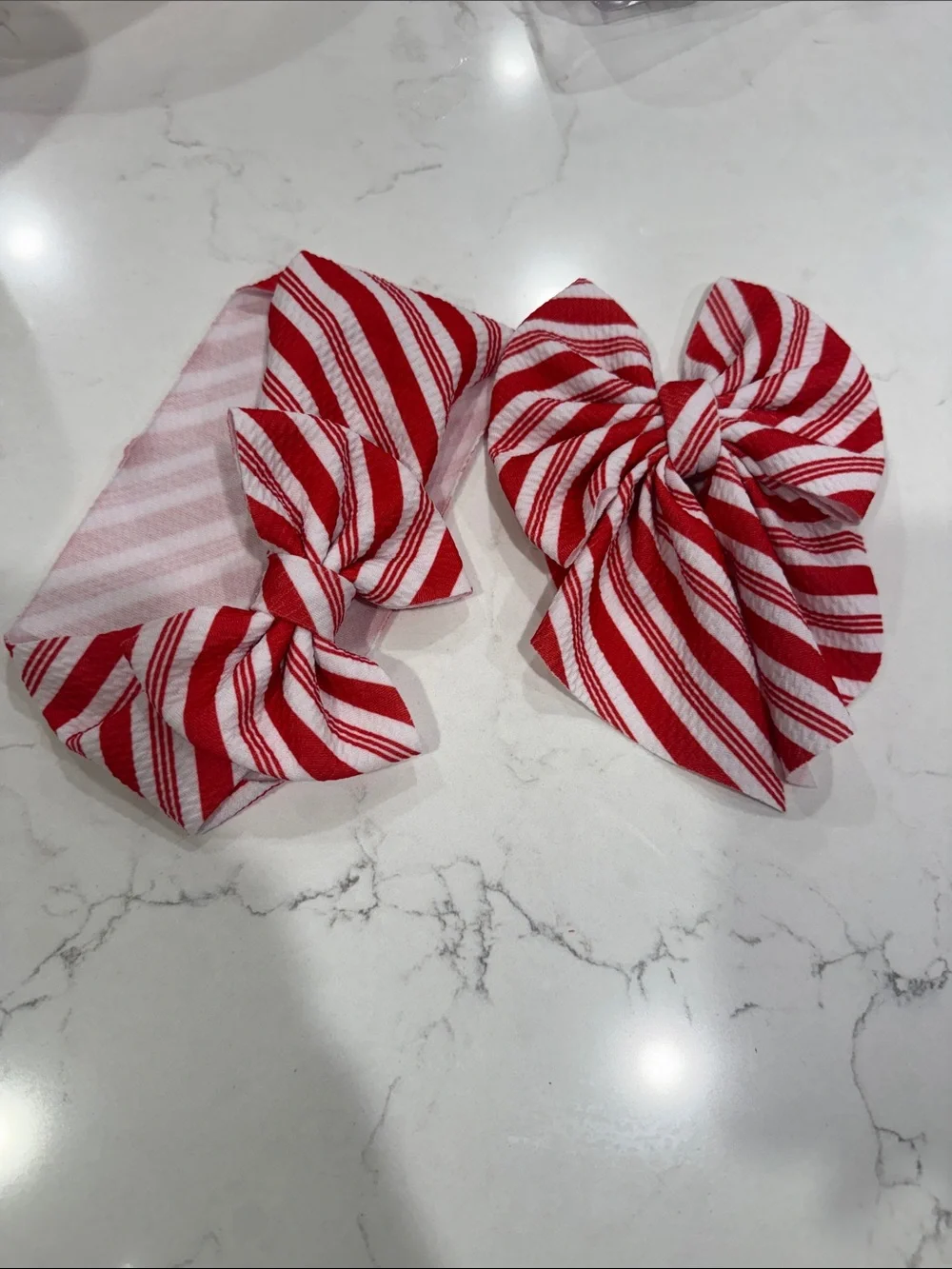 Red and White Striped Baby Wrap Bow and Kids Bow Clip Set